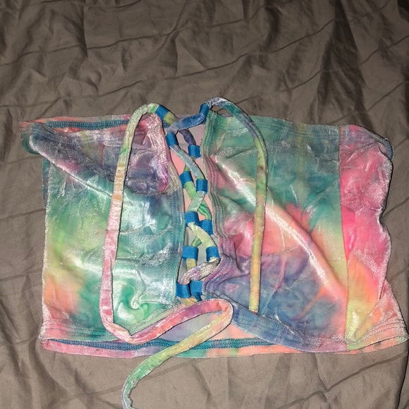 eatsleeprave Tops - EATSLEEPRAVE LACE UP BUBBLE TIE DYE TUBE TOP